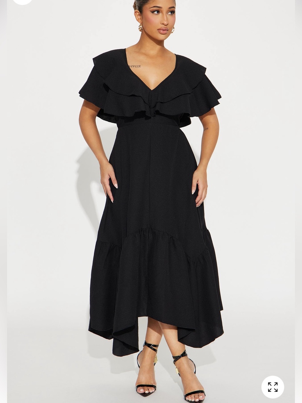 Addison Airflow Midi Dress – Black | Ruffle Sleeve Backless Midi Dress